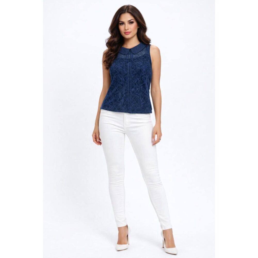 Princess Vera Wang LACE Shirt Blue Sleeveless Top Blouse WOMEN'S WOMAN'S SMALL